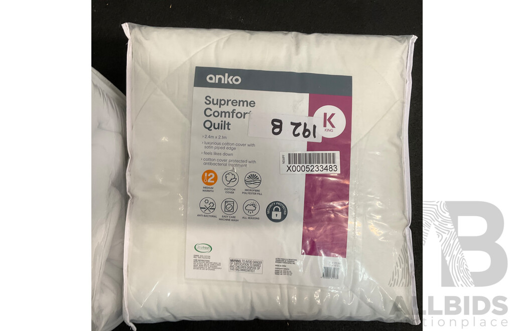 ANKO Queen Mattress Topper, ANKO King Quilt and Quilt Cover - Lot of 3