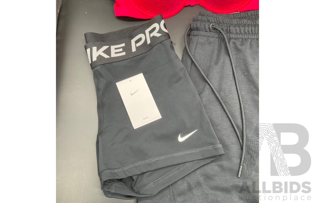 NIKE Pro Women's Shorts (M), NIKE Shorts (M) and Bras N Things Red Lace Balconette Bra (16C) - Lot of 3