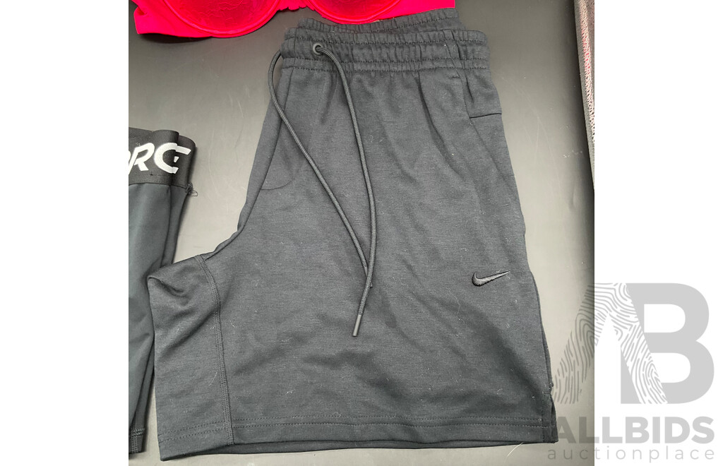 NIKE Pro Women's Shorts (M), NIKE Shorts (M) and Bras N Things Red Lace Balconette Bra (16C) - Lot of 3
