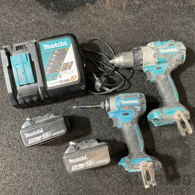 MAKITA 18V Kit, Including Hammer Drill Driver (DHP486), Impact Driver (DTD173), Battery Charger (DC18RC) and 2x 5.0ah Battery - Lot of 5