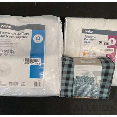 ANKO Queen Mattress Topper, ANKO King Quilt and Quilt Cover - Lot of 3