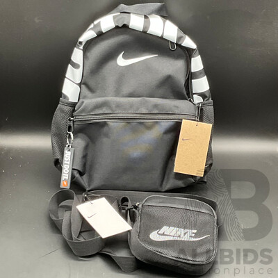 NIKE Brasilia JDI Mini Backpack and NIKE Heritage Small Crossbody Bag - Lot of 2
