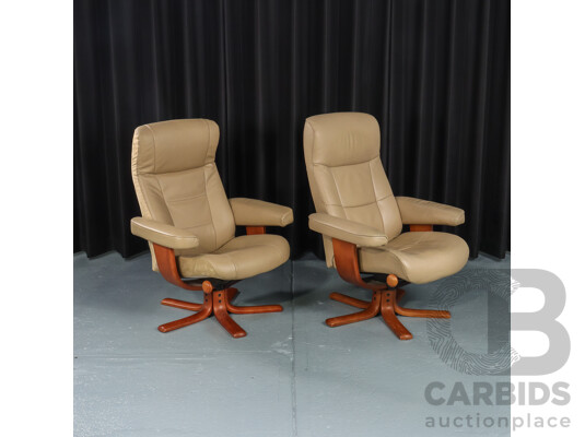 Pair of Leather Recliners with Footstools by IMG Norway