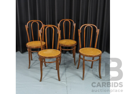 Set of Four Bentwood Dining Chairs with Rattan Seats