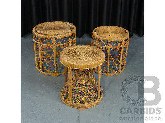 Collection of Three Cane Stools/Sidetables