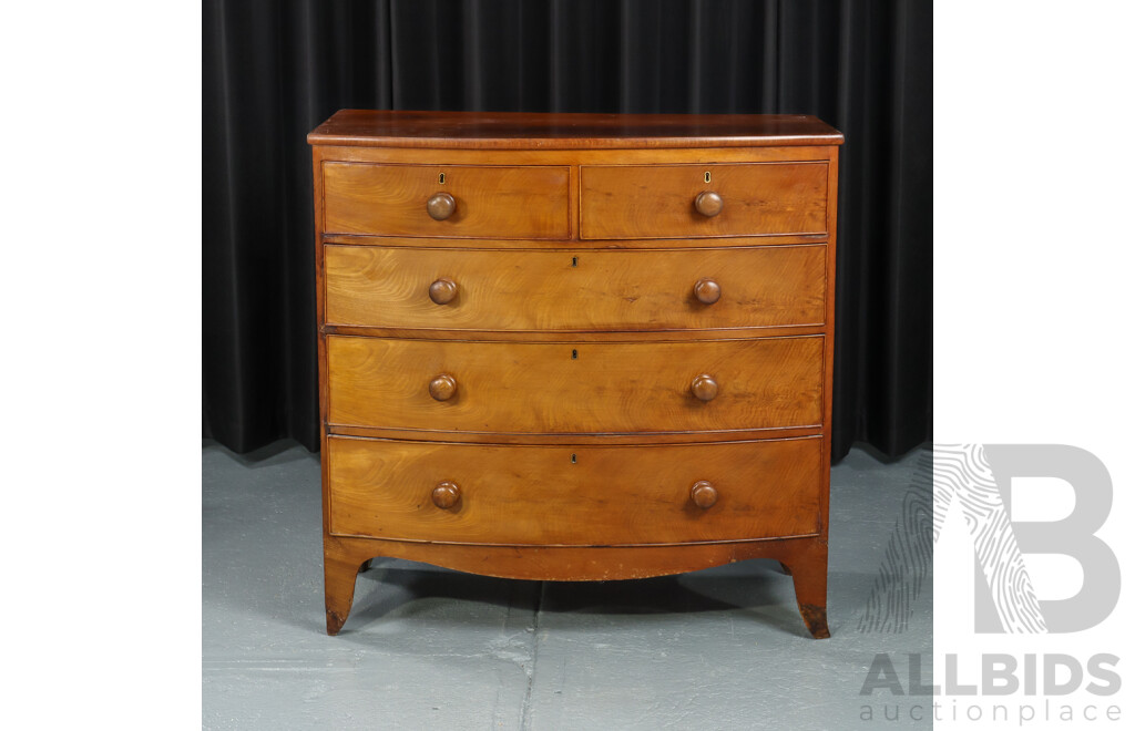 Victorian Bow Front Chest of Five Drawers