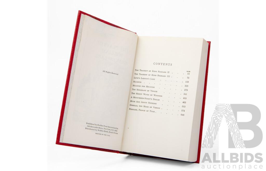 Collection of Four Leather Bound Plays of William Shakespeare by the Peebles Press International