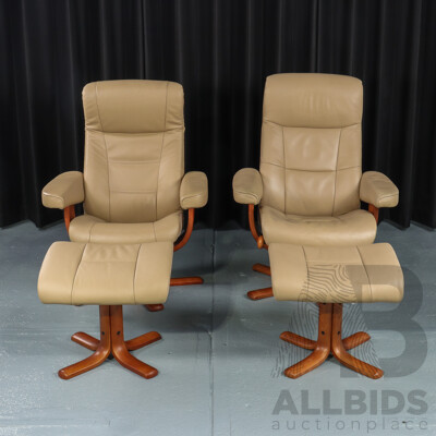 Pair of Leather Recliners with Footstools by IMG Norway