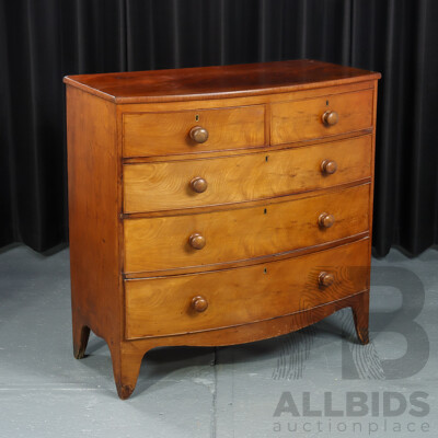 Victorian Bow Front Chest of Five Drawers