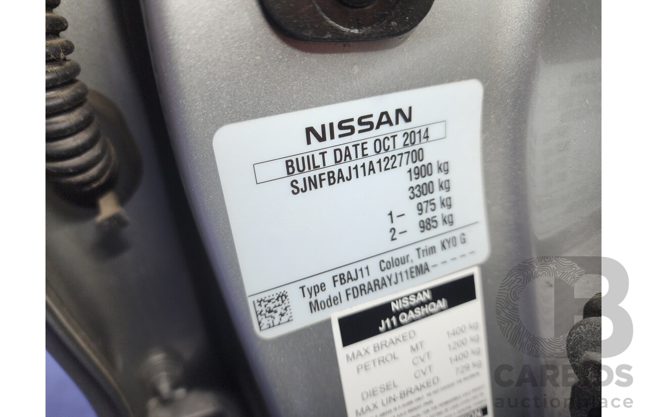02/2015 Nissan Qashqai ST (4x2) J11 4d Wagon Silver 2.0L