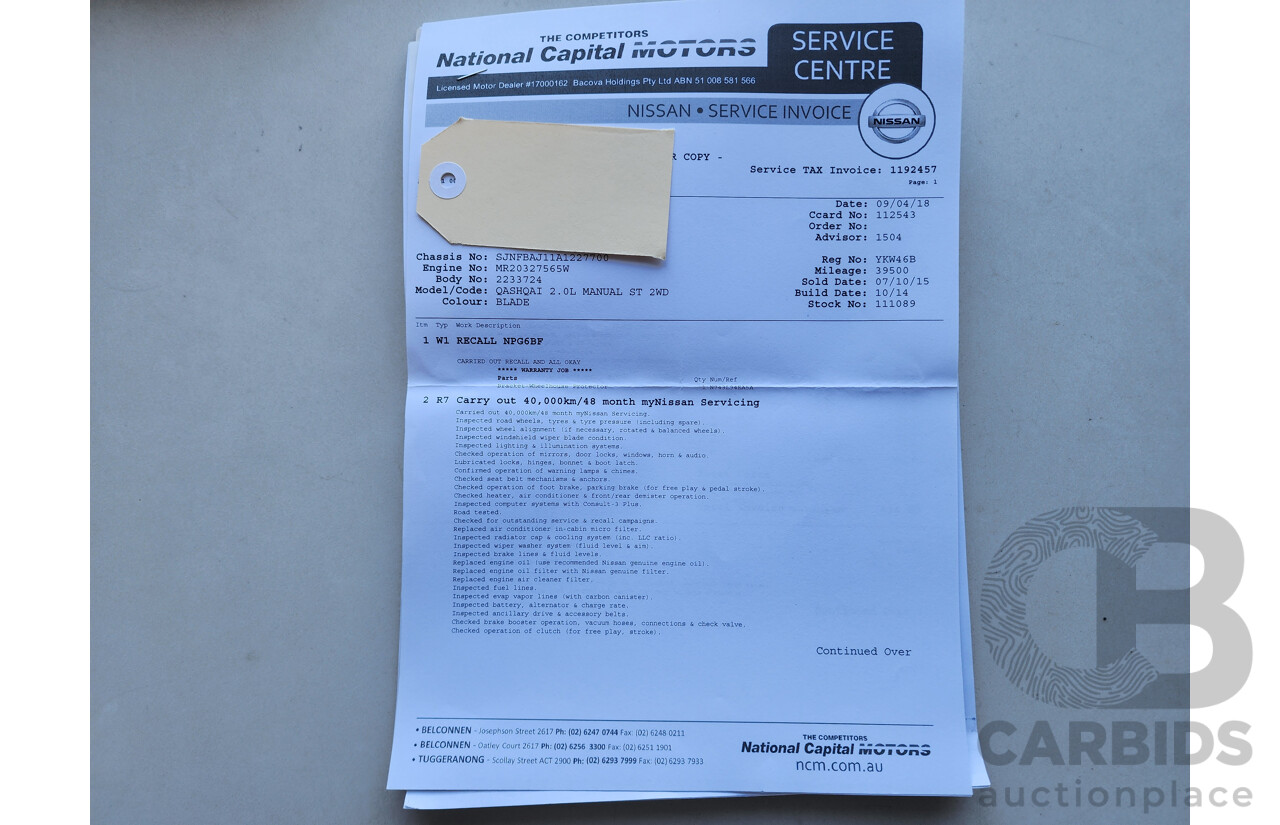 02/2015 Nissan Qashqai ST (4x2) J11 4d Wagon Silver 2.0L