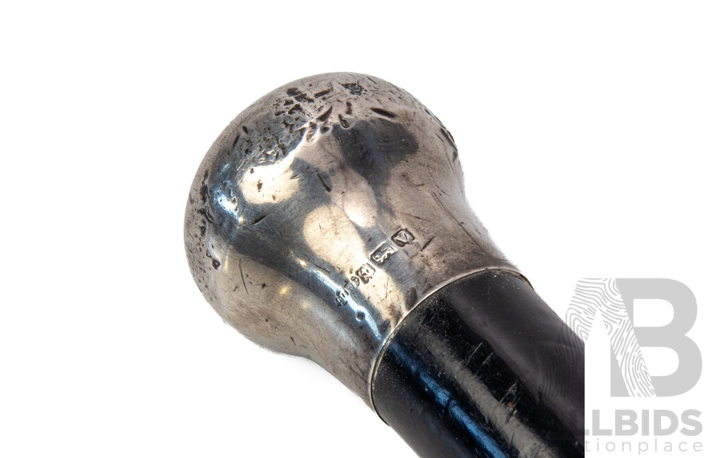 Hallmarked Antique Sterling Silver Birmingham Walking Cane