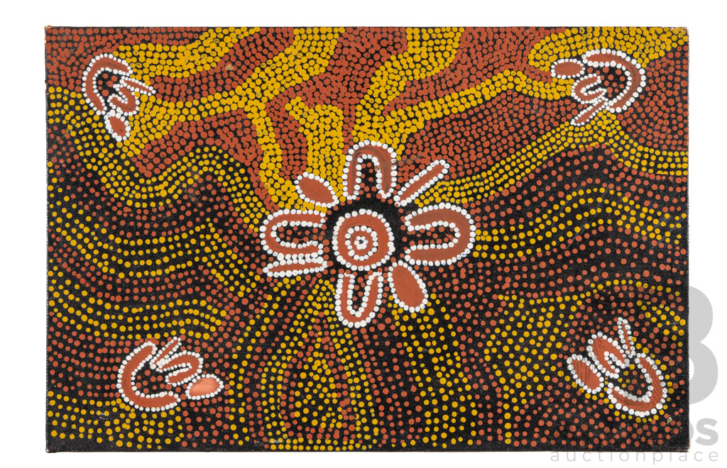 Artist Unknown (20th Century, Indigenous-Australian), Sacred Country Pathways, Original Vintage Oil on Canvas Board, 25H X 38W Cm (unframed)