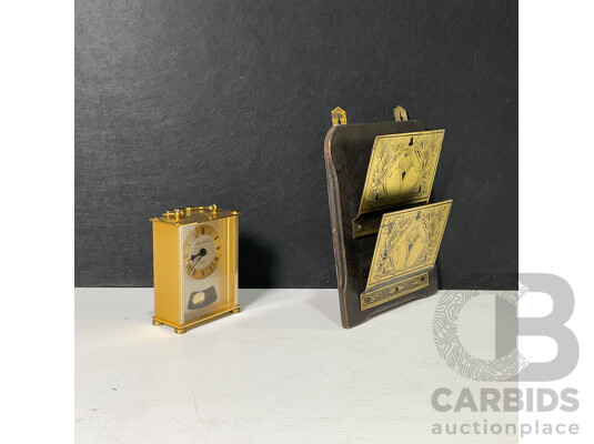 London Clock Co Brass Tone Shelf Clock with Brass and Timber Art Nouveau Letter Holder
