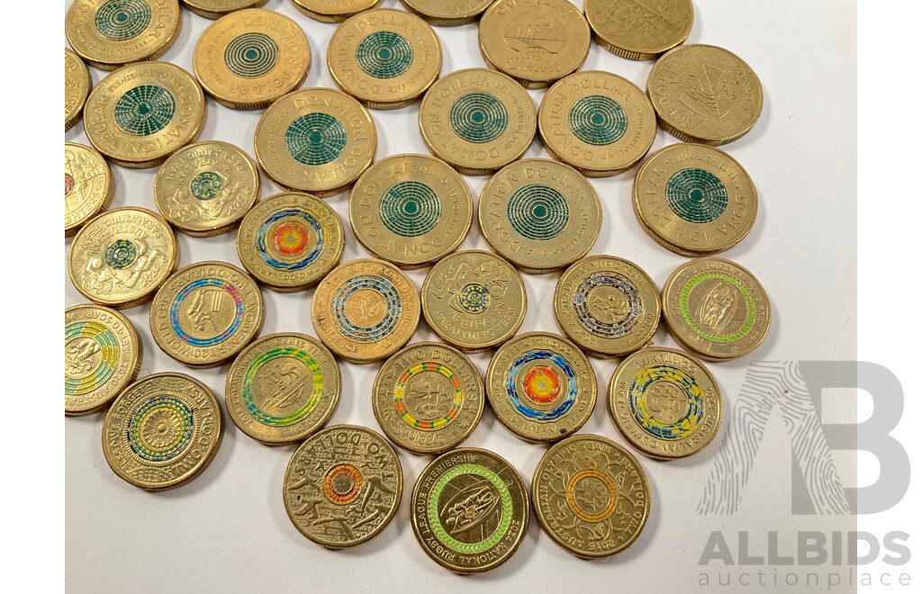 Collection of Australian Commemorative One and Two Dollar Coins Including 2018 Lest We Forget, 2020 Firefighters, 2024 NRL, 2019 Mr Squiggle, 2024 Paralympics, 2015 Flanders Field................