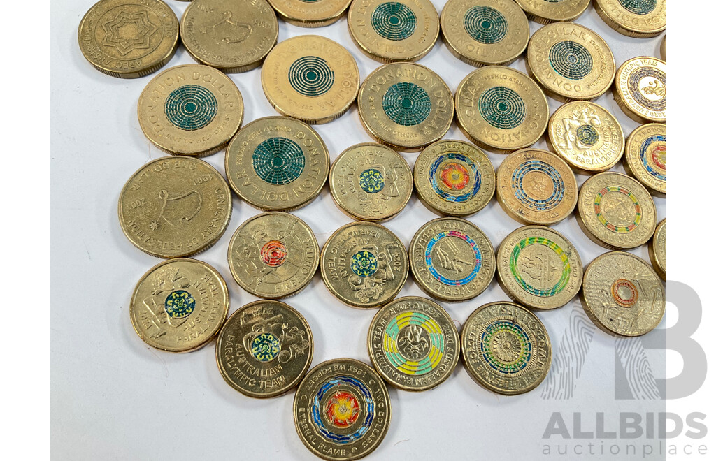 Collection of Australian Commemorative One and Two Dollar Coins Including 2018 Lest We Forget, 2020 Firefighters, 2024 NRL, 2019 Mr Squiggle, 2024 Paralympics, 2015 Flanders Field................