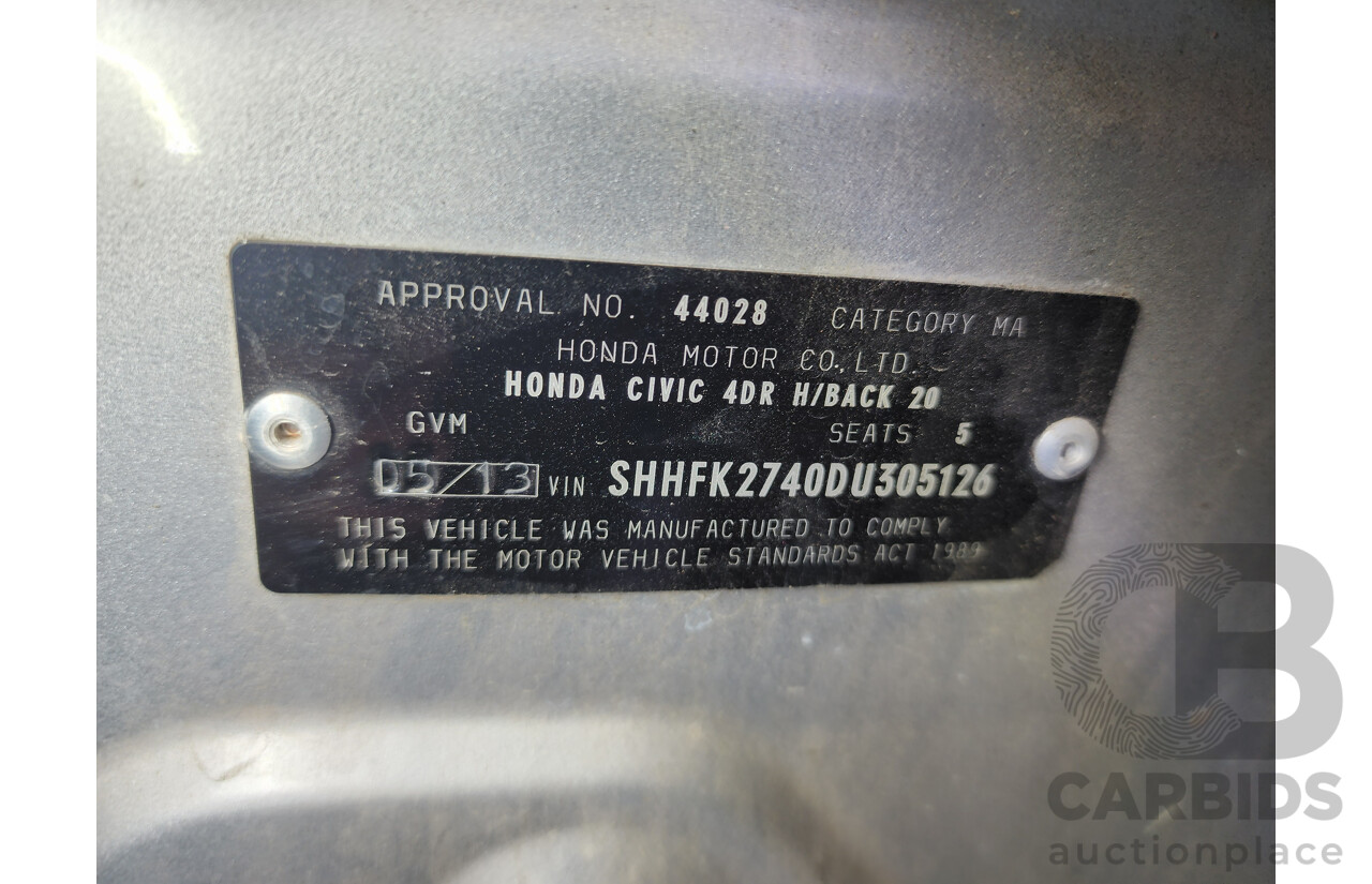 05/2013 Honda Civic Vti-S FK MY13 5d Hatchback Silver 1.8L