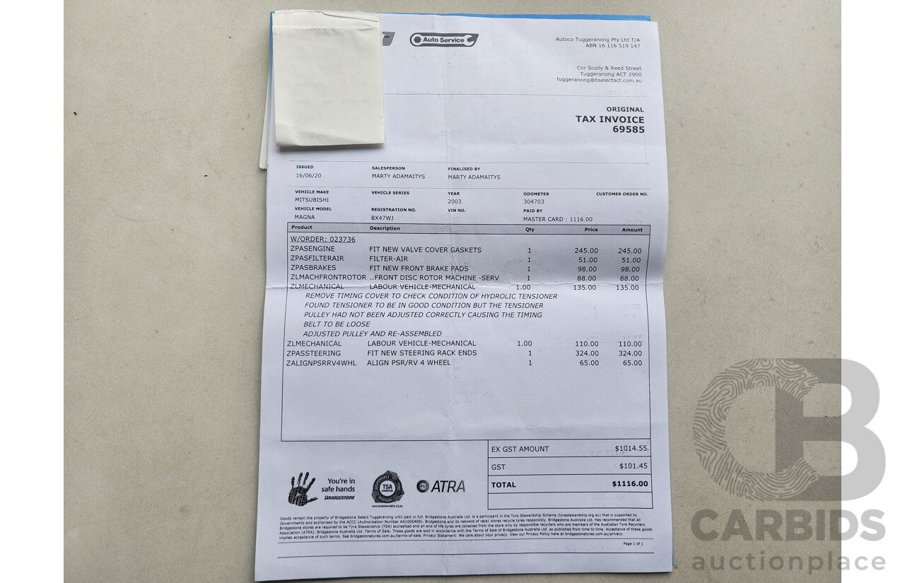 11/2003 Mitsubishi Magna VR-X TJ 4d Sedan White 3.5L