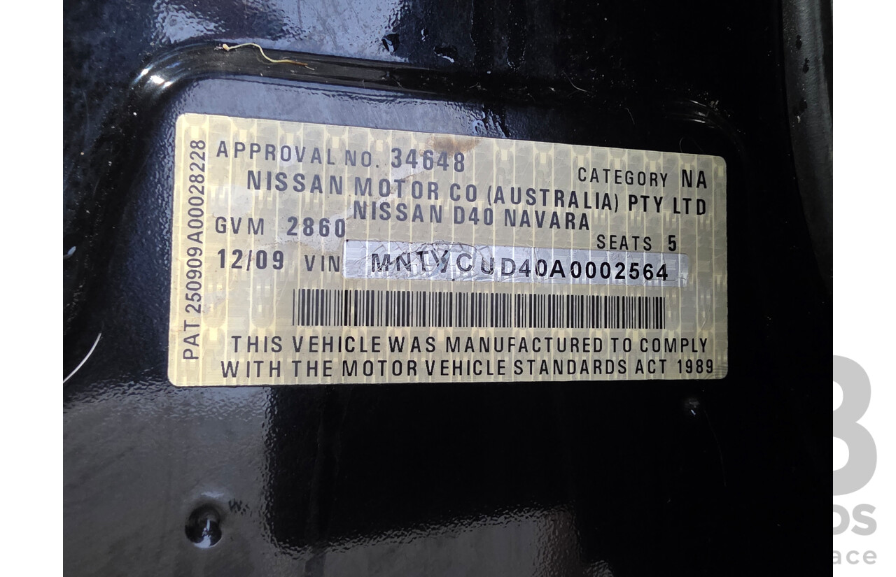 12/2009 Nissan Navara ST (4x4) D40 Dual Cab P/Up Black Turbo Diesel 2.5L