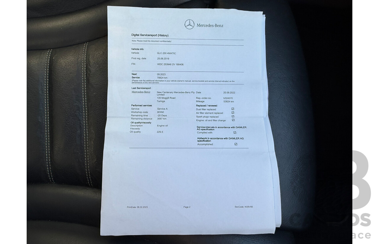 07/2019 Mercedes-Benz Glc 300 4MATIC AWD X253 MY20 4D Wagon White 2.0L
