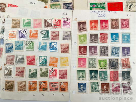 Collection of China and Taiwan Stamps Including Dr Sun Yat-Sen Part Sets, Tiananmen Gate Set, Mao Zedong Overprints and More