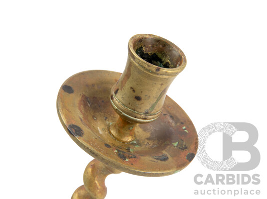 Two Vintage Brass Barley Twist Candle Stick Holders