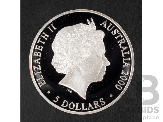 Australian RAM/Perth Mint 2000 Silver Proof Five Dollar Coin, Sydney Olympics, Kookaburra and Waratah .999