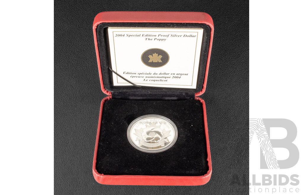 Canada 2004 Silver Proof Dollar, Poppy Remembrance .999