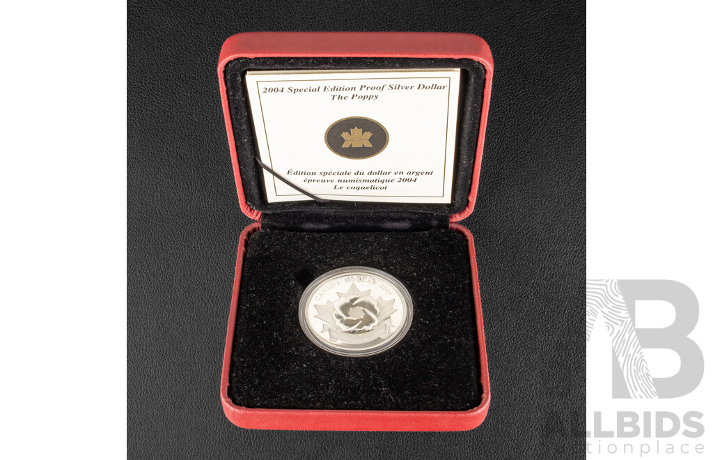 Canada 2004 Silver Proof Dollar, Poppy Remembrance .999