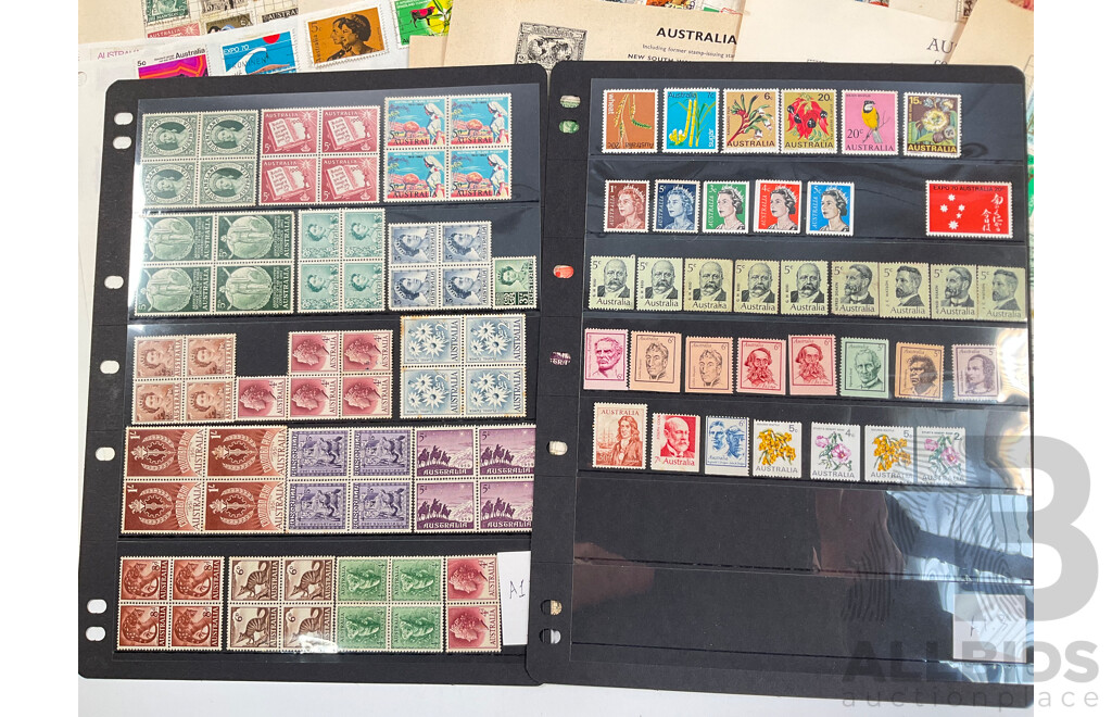Collection of Australian Predecimal and Early Decimal Stamps Including Mint Blocks, QV Queensland, QV Victoria, QV South Australia, Western Australia, 1966 QE2 Set and More