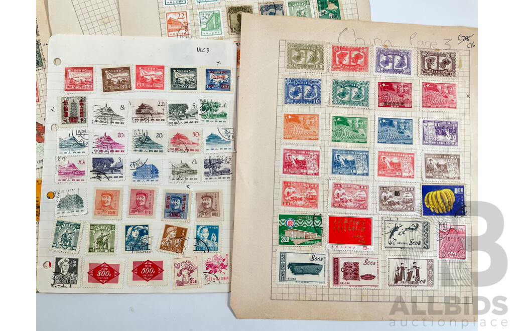 Collection of China and Taiwan Stamps Including Dr Sun Yat-Sen Part Sets, Tiananmen Gate Set, Mao Zedong Overprints and More
