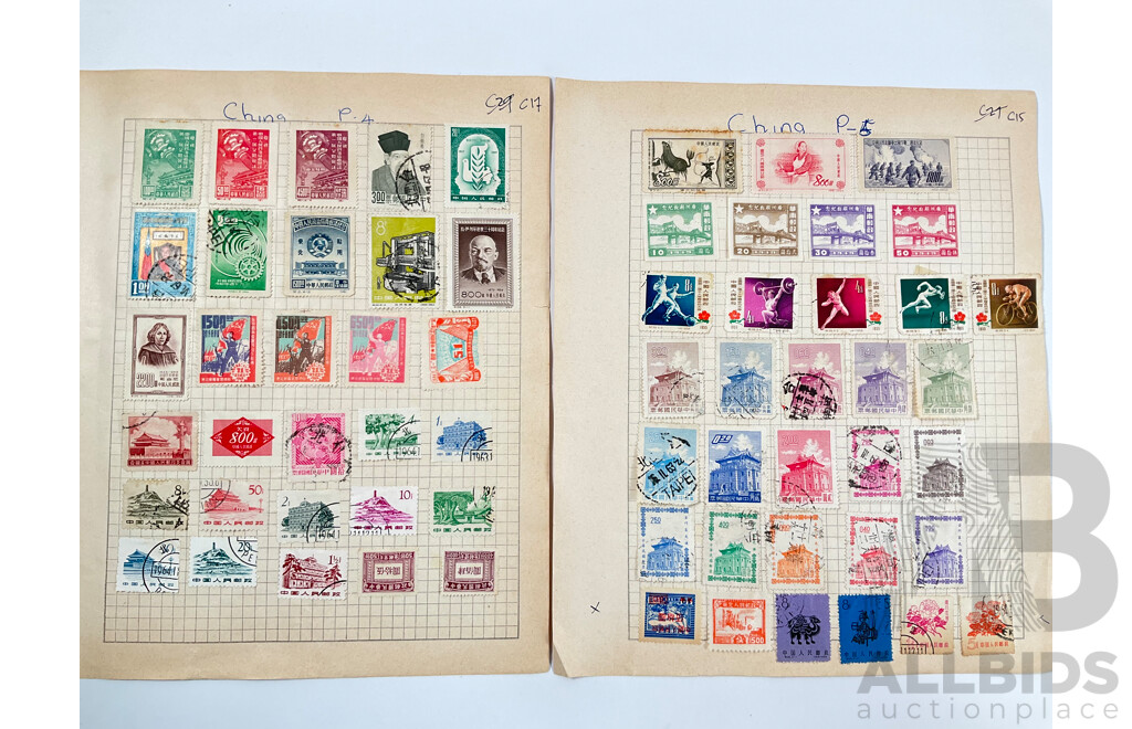 Collection of China and Taiwan Stamps Including Dr Sun Yat-Sen Part Sets, Tiananmen Gate Set, Mao Zedong Overprints and More