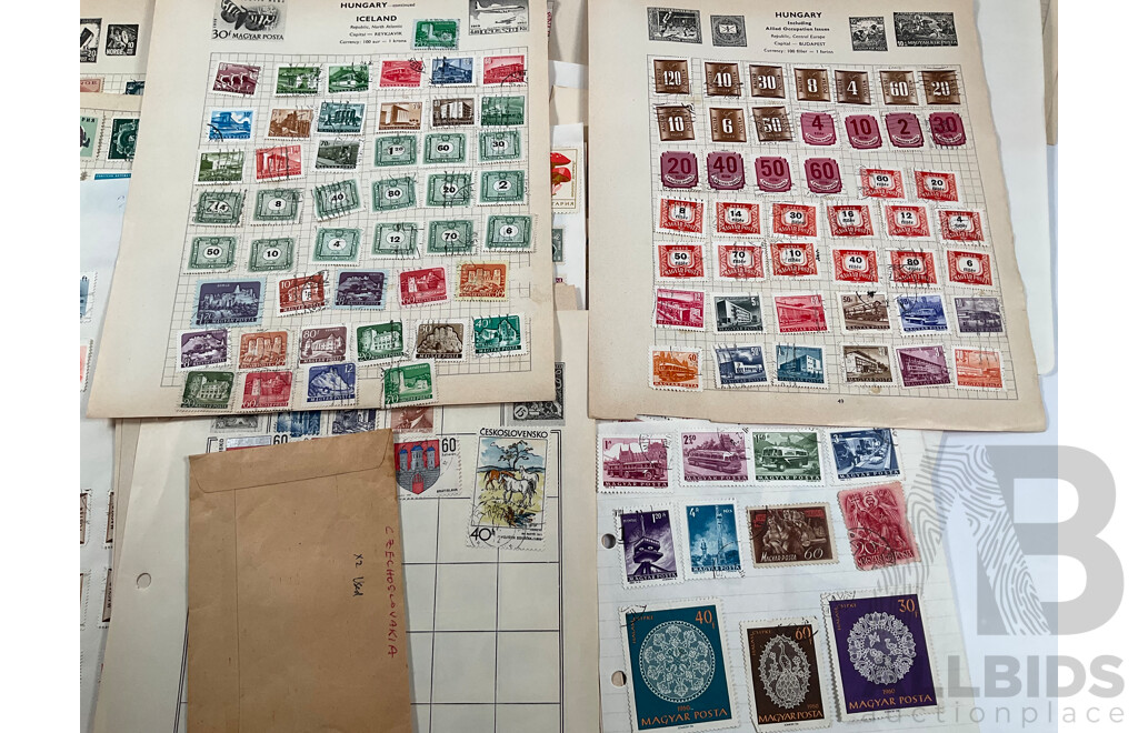 Collection of Mostly European Vintage Stamps Including Russia, Spain, Portugal, Romania, Norway, Poland, Netherlands, Italy, Malta, Hungary, France/Colonies, Denmark, Germany