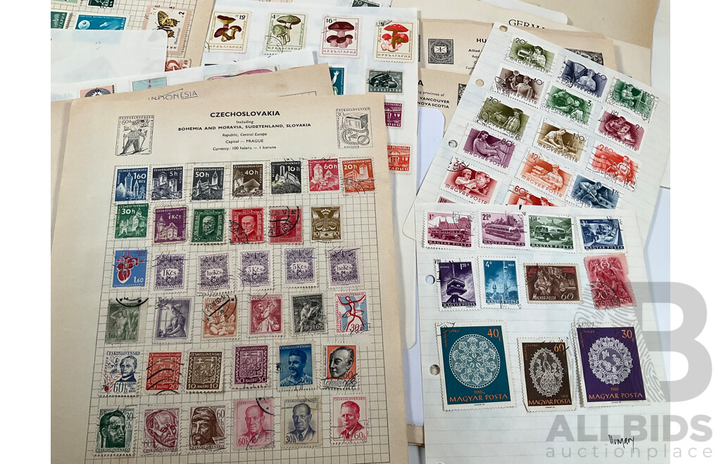 Collection of Mostly European Vintage Stamps Including Russia, Spain, Portugal, Romania, Norway, Poland, Netherlands, Italy, Malta, Hungary, France/Colonies, Denmark, Germany