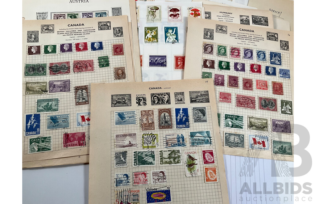 Collection of Mostly European Vintage Stamps Including Russia, Spain, Portugal, Romania, Norway, Poland, Netherlands, Italy, Malta, Hungary, France/Colonies, Denmark, Germany