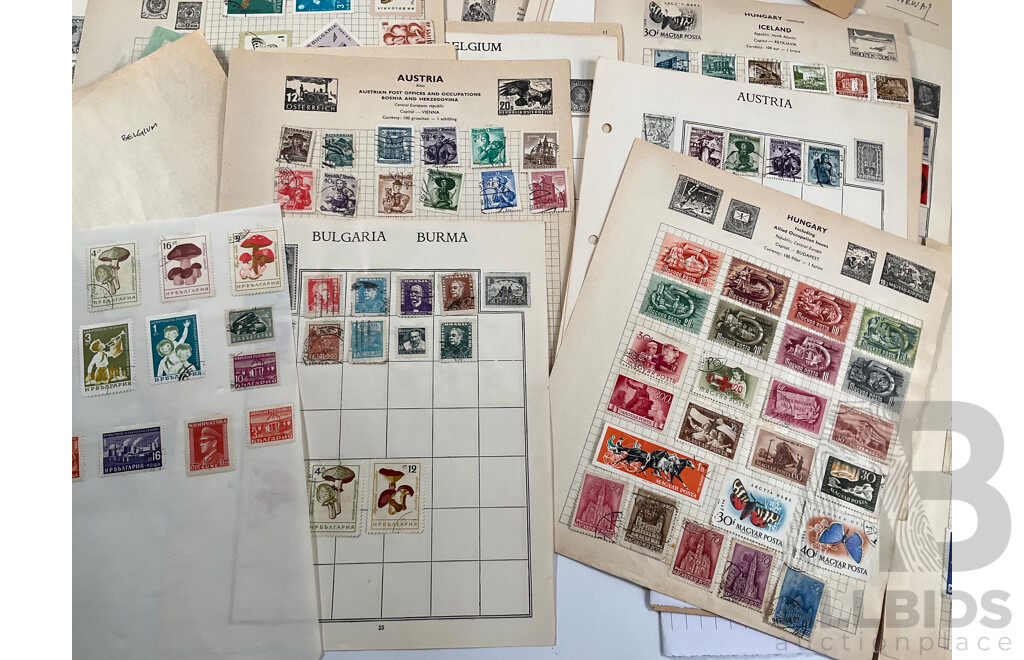 Collection of Mostly European Vintage Stamps Including Russia, Spain, Portugal, Romania, Norway, Poland, Netherlands, Italy, Malta, Hungary, France/Colonies, Denmark, Germany
