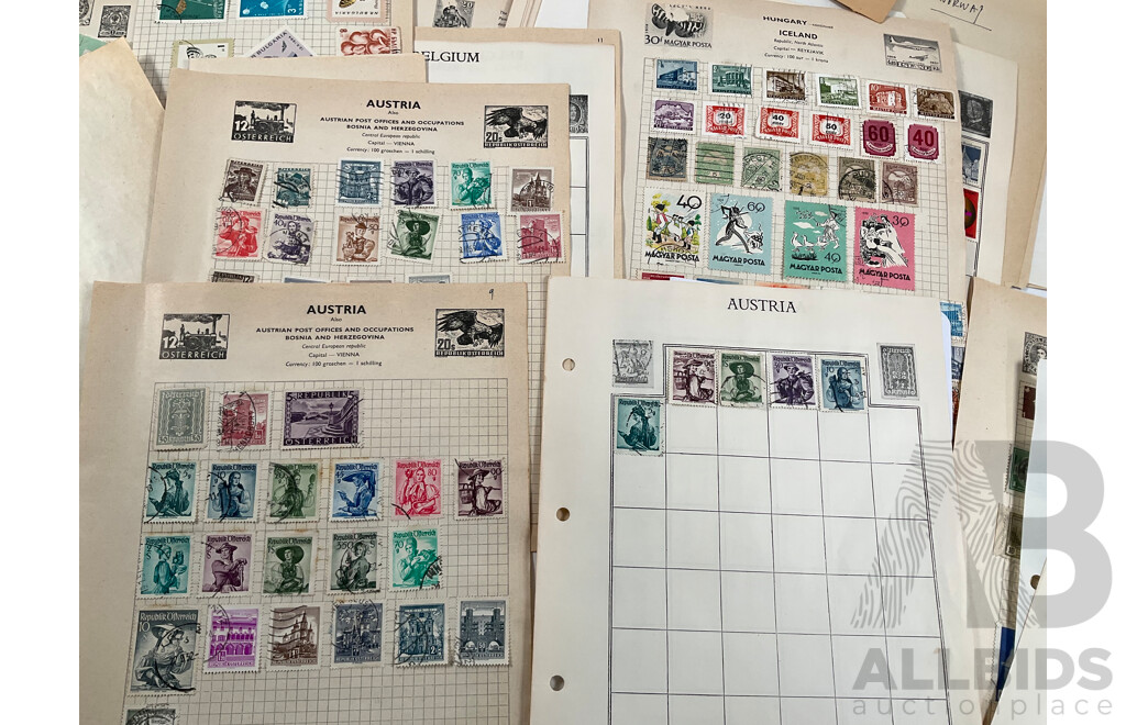Collection of Mostly European Vintage Stamps Including Russia, Spain, Portugal, Romania, Norway, Poland, Netherlands, Italy, Malta, Hungary, France/Colonies, Denmark, Germany