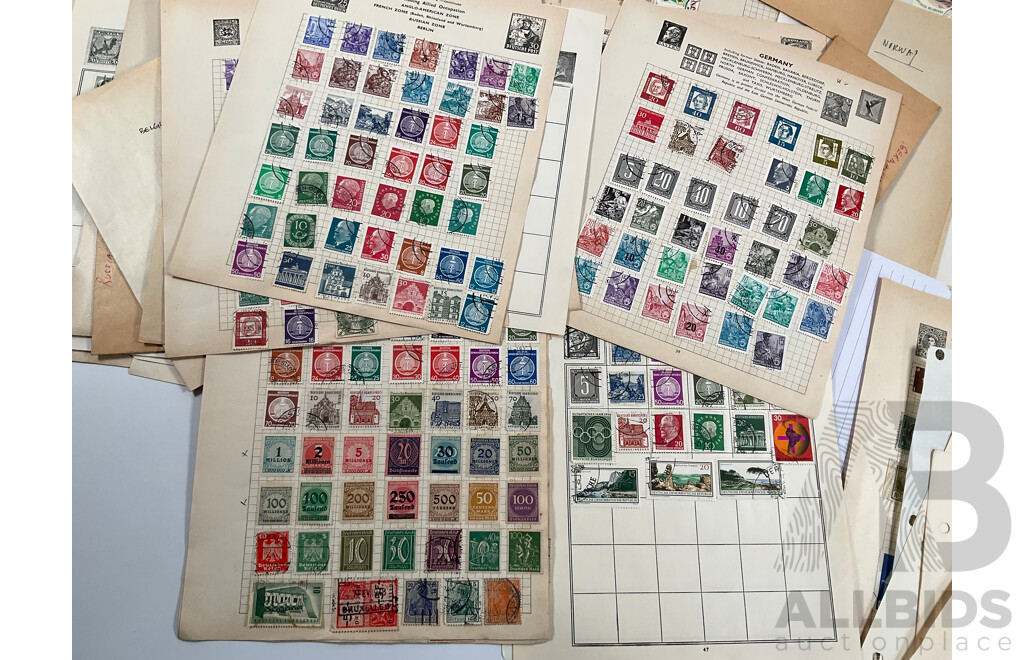 Collection of Mostly European Vintage Stamps Including Russia, Spain, Portugal, Romania, Norway, Poland, Netherlands, Italy, Malta, Hungary, France/Colonies, Denmark, Germany