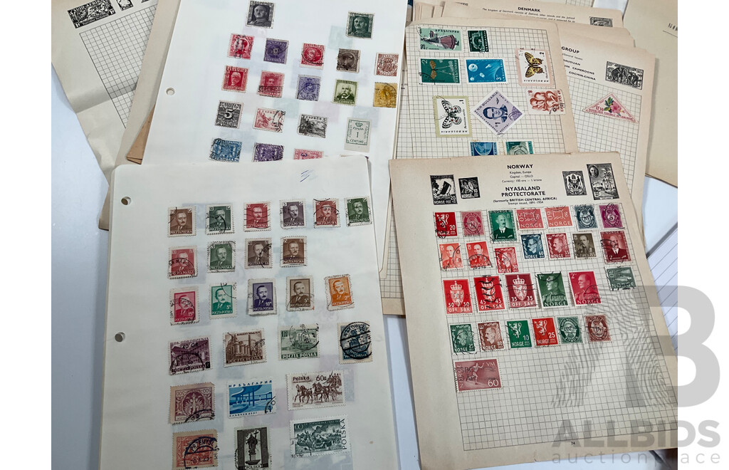 Collection of Mostly European Vintage Stamps Including Russia, Spain, Portugal, Romania, Norway, Poland, Netherlands, Italy, Malta, Hungary, France/Colonies, Denmark, Germany
