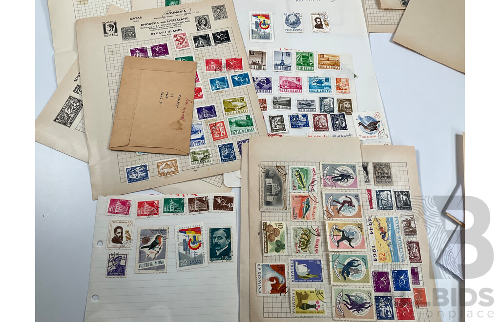 Collection of Mostly European Vintage Stamps Including Russia, Spain, Portugal, Romania, Norway, Poland, Netherlands, Italy, Malta, Hungary, France/Colonies, Denmark, Germany