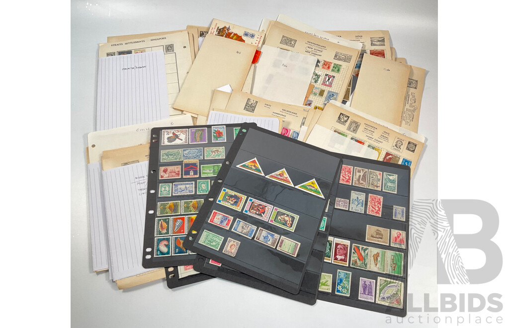 Collection of Vintage International Stamps Including South America, South Africa, Brunei, Middle East, Hong Kong, India, Pakistan, Indonesia, Korea, Malaysia, Singapore, New Zealand, PNG and More