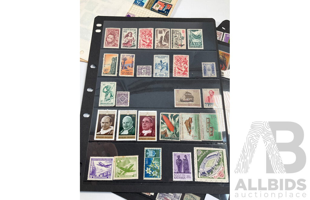 Collection of Vintage International Stamps Including South America, South Africa, Brunei, Middle East, Hong Kong, India, Pakistan, Indonesia, Korea, Malaysia, Singapore, New Zealand, PNG and More
