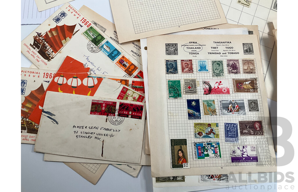 Collection of Vintage International Stamps Including South America, South Africa, Brunei, Middle East, Hong Kong, India, Pakistan, Indonesia, Korea, Malaysia, Singapore, New Zealand, PNG and More