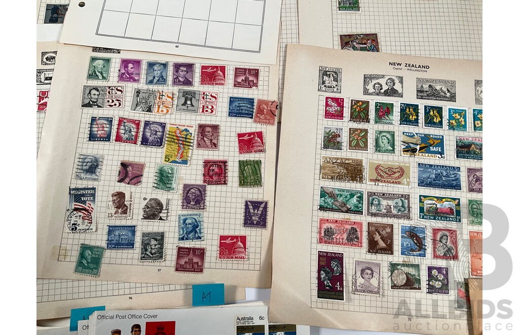 Collection of Vintage International Stamps Including Japan, USA, New Zealand, Great Britain, Ireland, Australian 1960's/70's First Day Covers and More