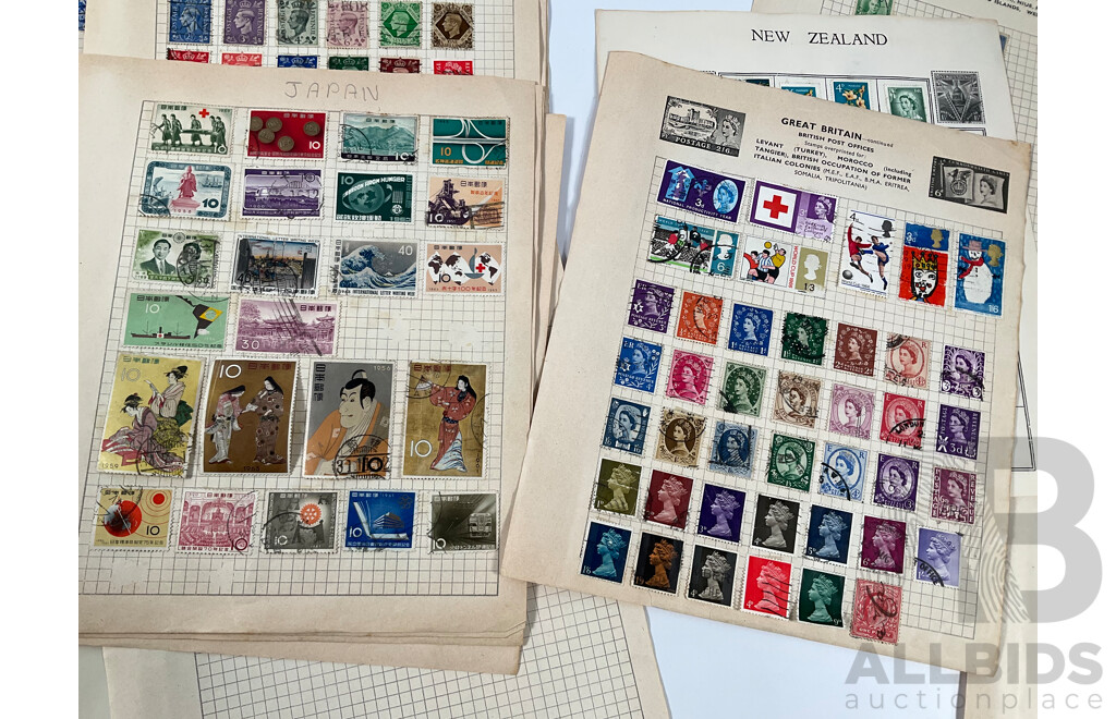 Collection of Vintage International Stamps Including Japan, USA, New Zealand, Great Britain, Ireland, Australian 1960's/70's First Day Covers and More