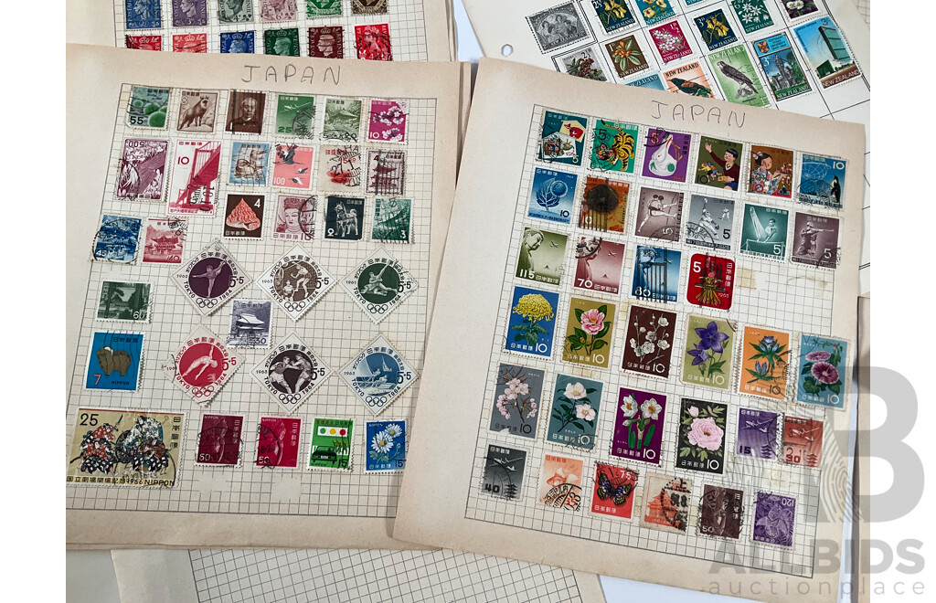 Collection of Vintage International Stamps Including Japan, USA, New Zealand, Great Britain, Ireland, Australian 1960's/70's First Day Covers and More
