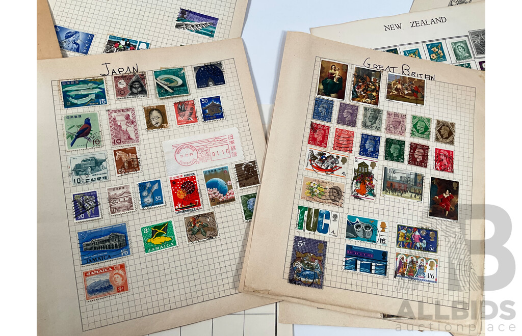 Collection of Vintage International Stamps Including Japan, USA, New Zealand, Great Britain, Ireland, Australian 1960's/70's First Day Covers and More