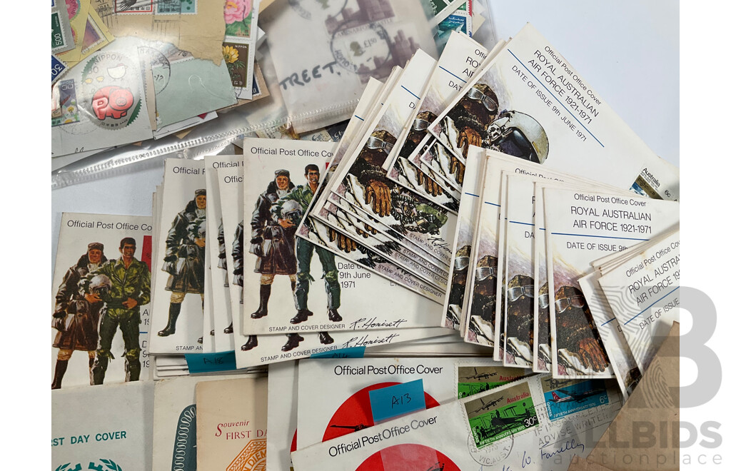 Collection of Vintage International Stamps Including Japan, USA, New Zealand, Great Britain, Ireland, Australian 1960's/70's First Day Covers and More