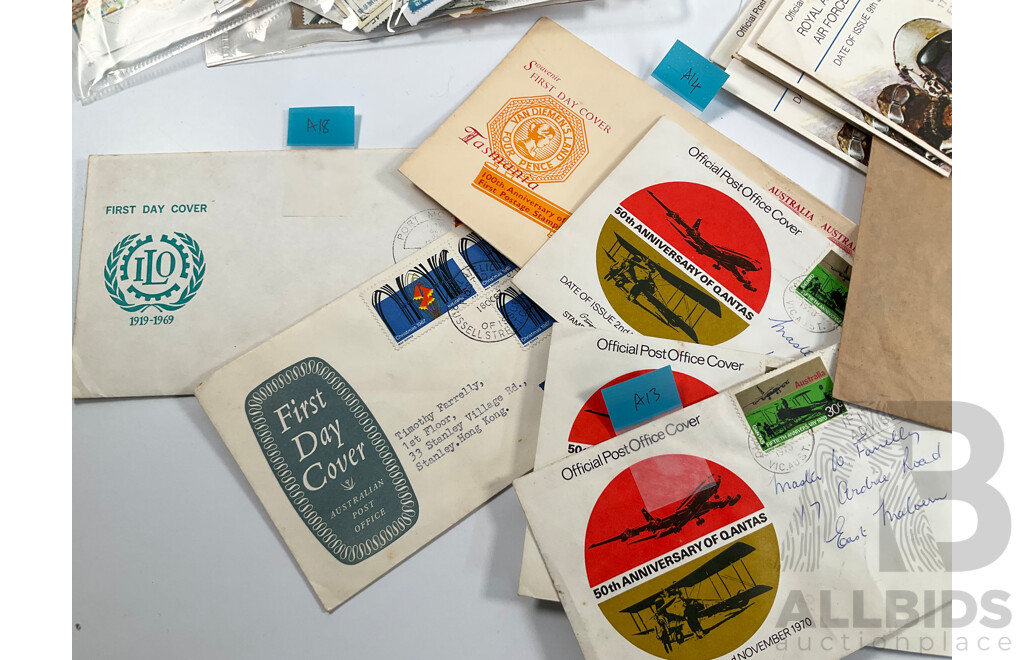 Collection of Vintage International Stamps Including Japan, USA, New Zealand, Great Britain, Ireland, Australian 1960's/70's First Day Covers and More