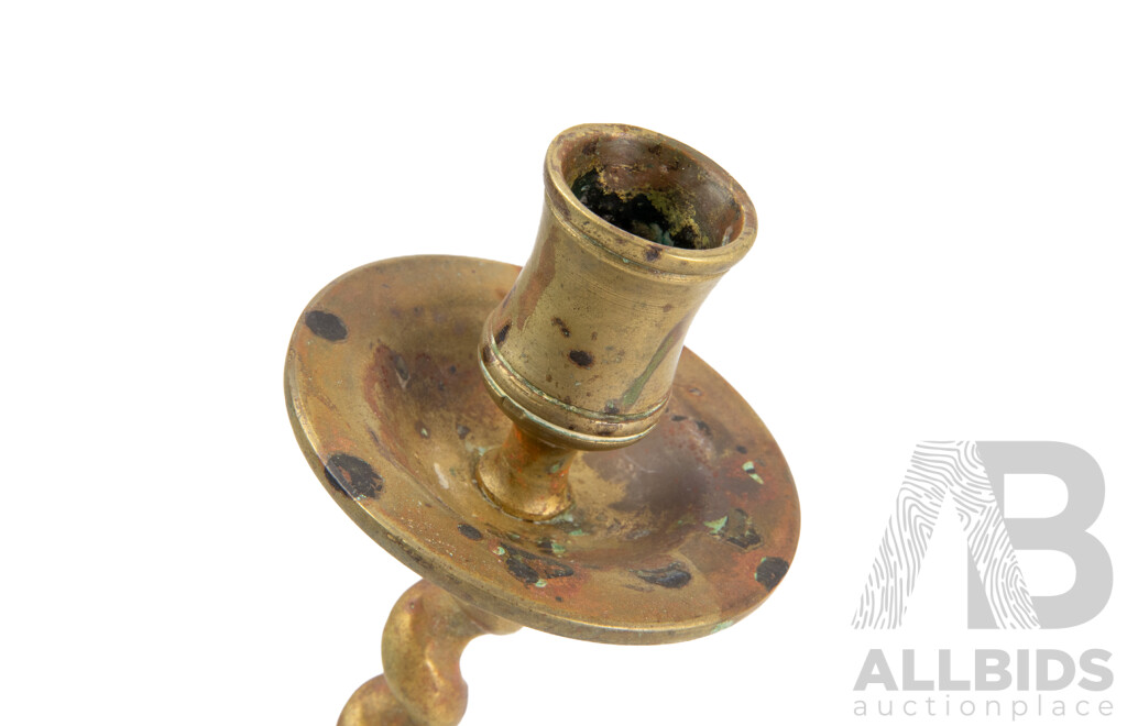 Two Vintage Brass Barley Twist Candle Stick Holders